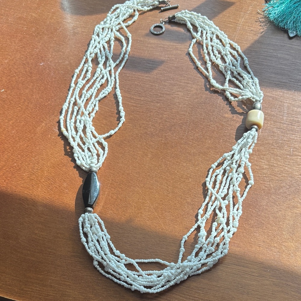 Chic Multi-Strand White Beaded Necklace